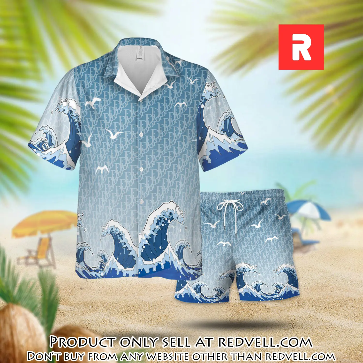 Dior the sea waves luxury summer  hawaiian shorts set lhss1011 rv4056367